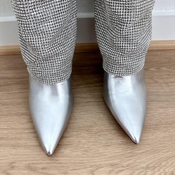 NEW Steve Madden‎ Riski Rhinestone Foldover Tall Wedge Boots in Silver Size 6.5 - Picture 7 of 10